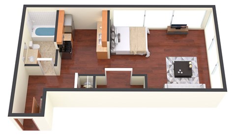 Floor plan for studio, 1 bath, 392 sqft